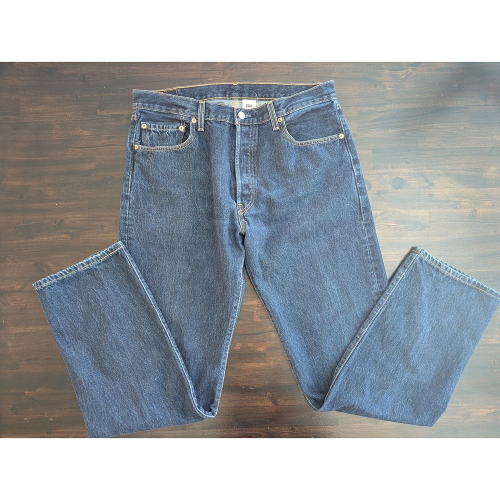 Levis 501 Original Fit Jeans Mens 36x34 Dark Wash Indigo Button Fly Y2K